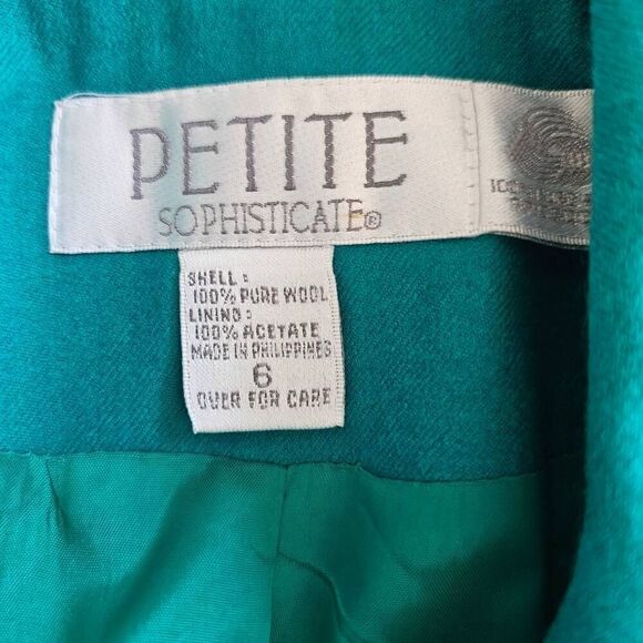 Petite Sophisticate womens Sz 6 teal 100% pure wool blazer jacket - Picture 7 of 7